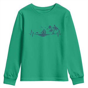 Summer Vacation Heartbeat Pulse Sunset Silhouette Youth Sweatshirt Tropical Island Lover TS12 Irish Green Print Your Wear