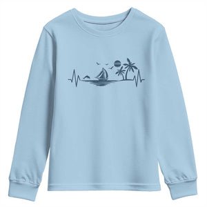 Summer Vacation Heartbeat Pulse Sunset Silhouette Youth Sweatshirt Tropical Island Lover TS12 Light Blue Print Your Wear