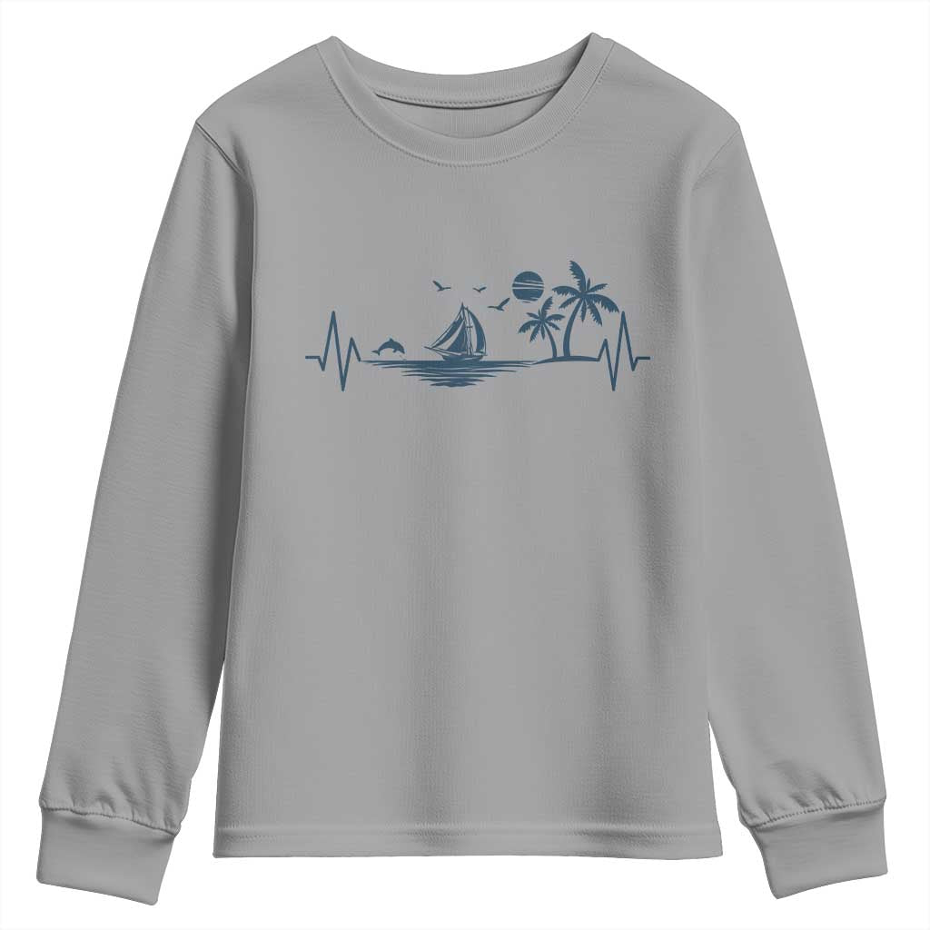 Summer Vacation Heartbeat Pulse Sunset Silhouette Youth Sweatshirt Tropical Island Lover TS12 Sport Gray Print Your Wear