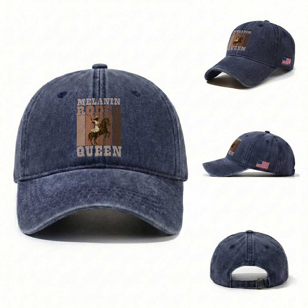 African American Cowgirl Washed Cotton Baseball Cap Melanin Rodeo Queen Western Country TS12 Washed Cap Universal Fit Navy Print Your Wear