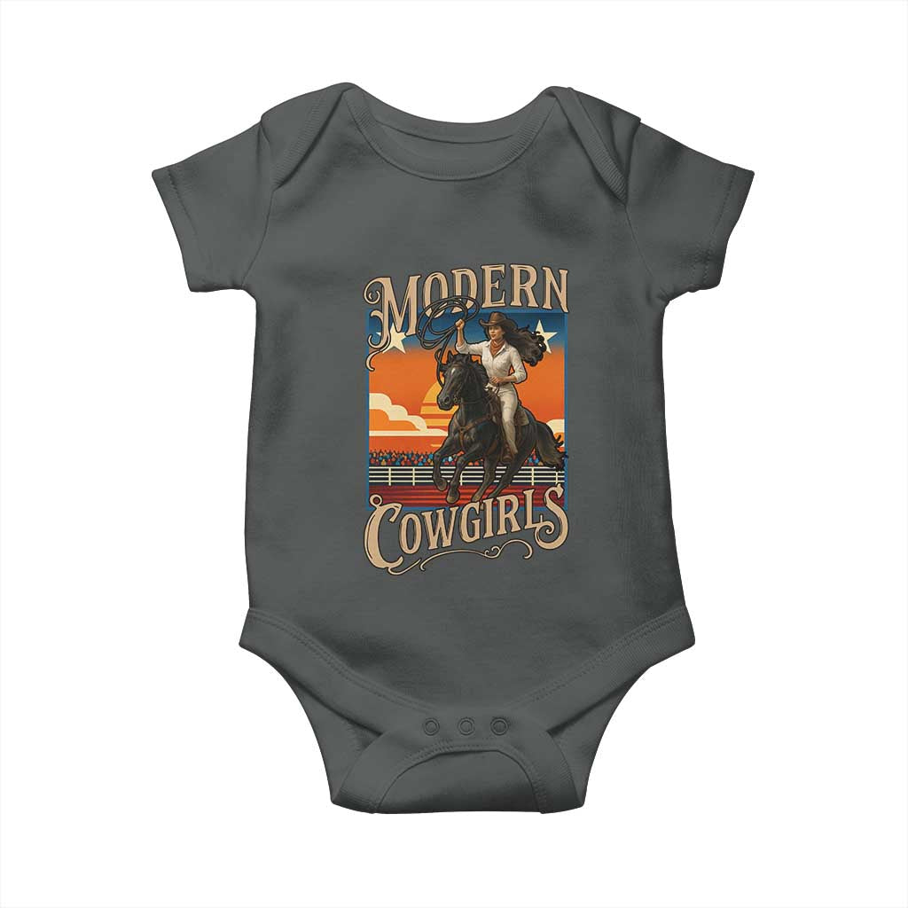 Modern Cowgirls Baby Onesie American Woman Western Rodeo TS12 Dark Heather Print Your Wear