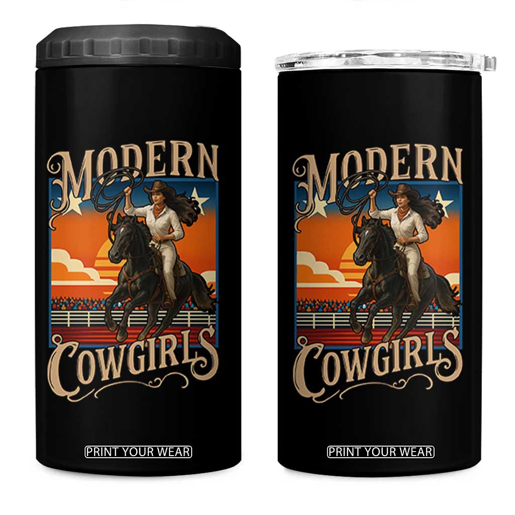 Modern Cowgirls 4 in 1 Can Cooler Tumbler American Woman Western Rodeo TS12 One Size: 16 oz Black Print Your Wear