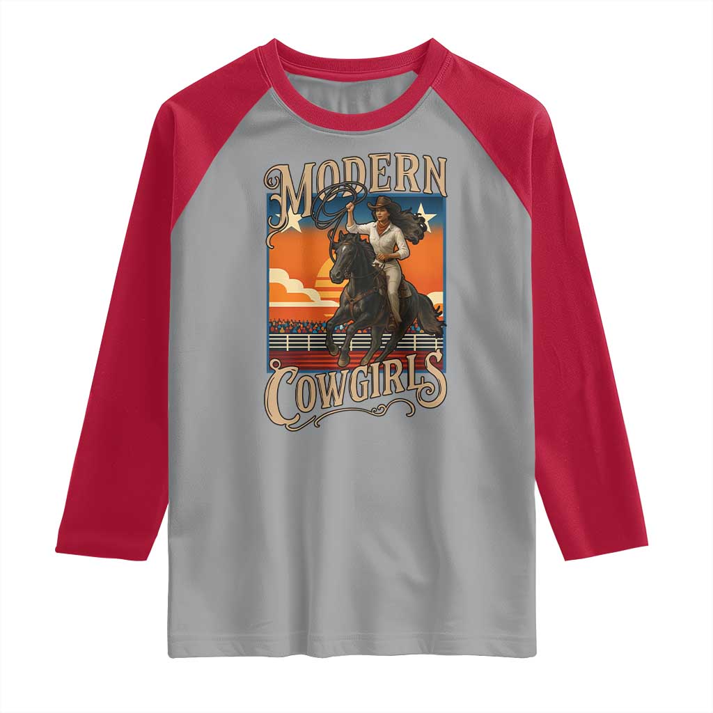 Modern Cowgirls Raglan Shirt American Woman Western Rodeo TS12 Sport Gray Red Print Your Wear