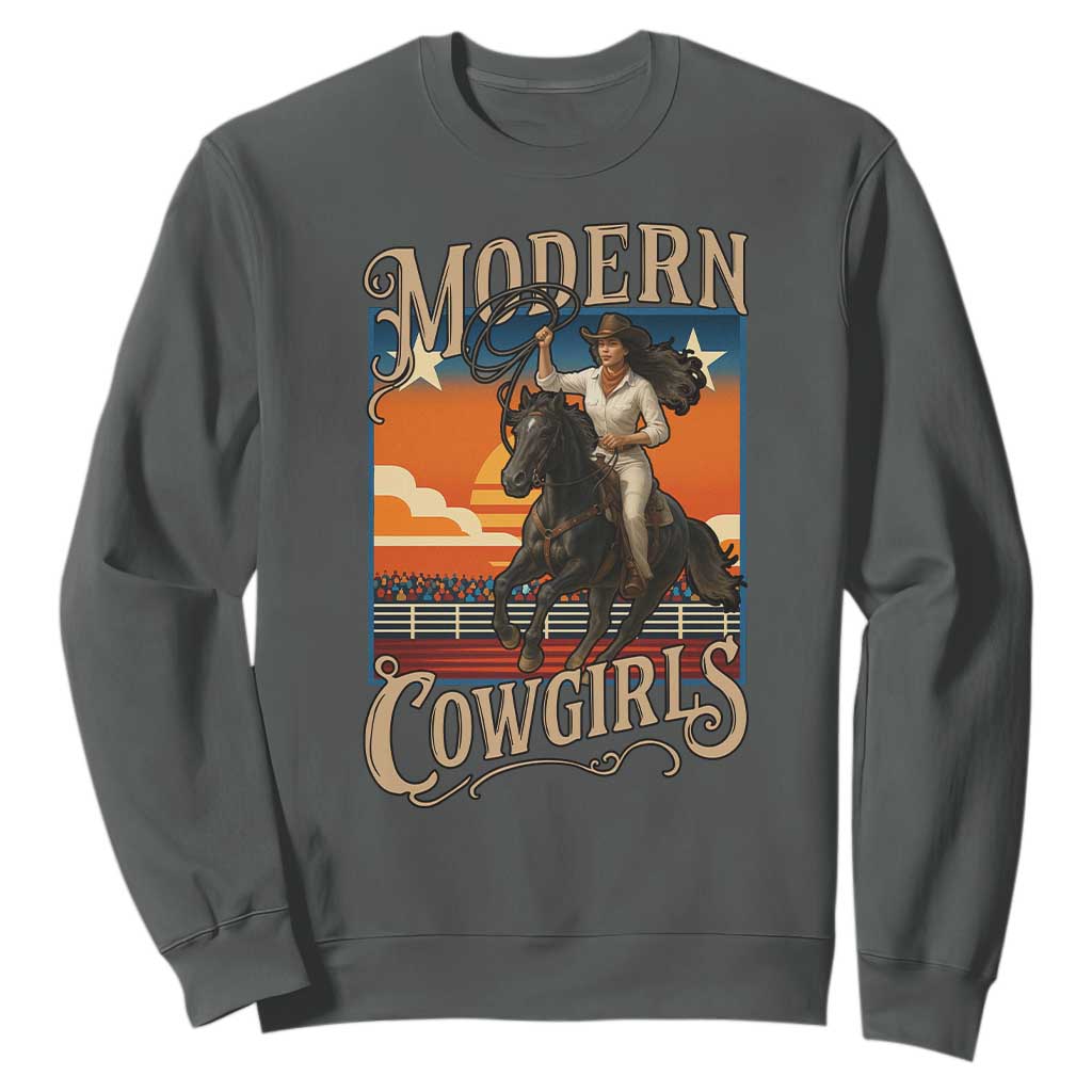 Modern Cowgirls Sweatshirt American Woman Western Rodeo TS12 Dark Heather Print Your Wear