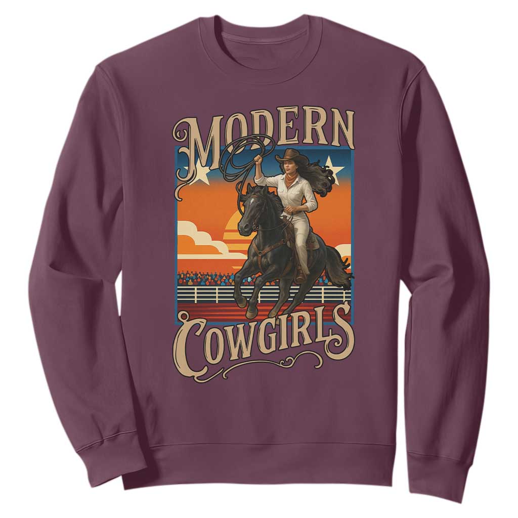 Modern Cowgirls Sweatshirt American Woman Western Rodeo TS12 Maroon Print Your Wear