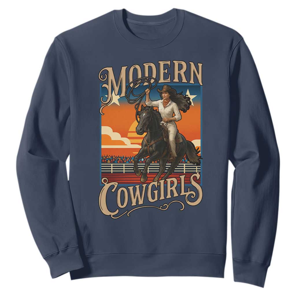 Modern Cowgirls Sweatshirt American Woman Western Rodeo TS12 Navy Print Your Wear