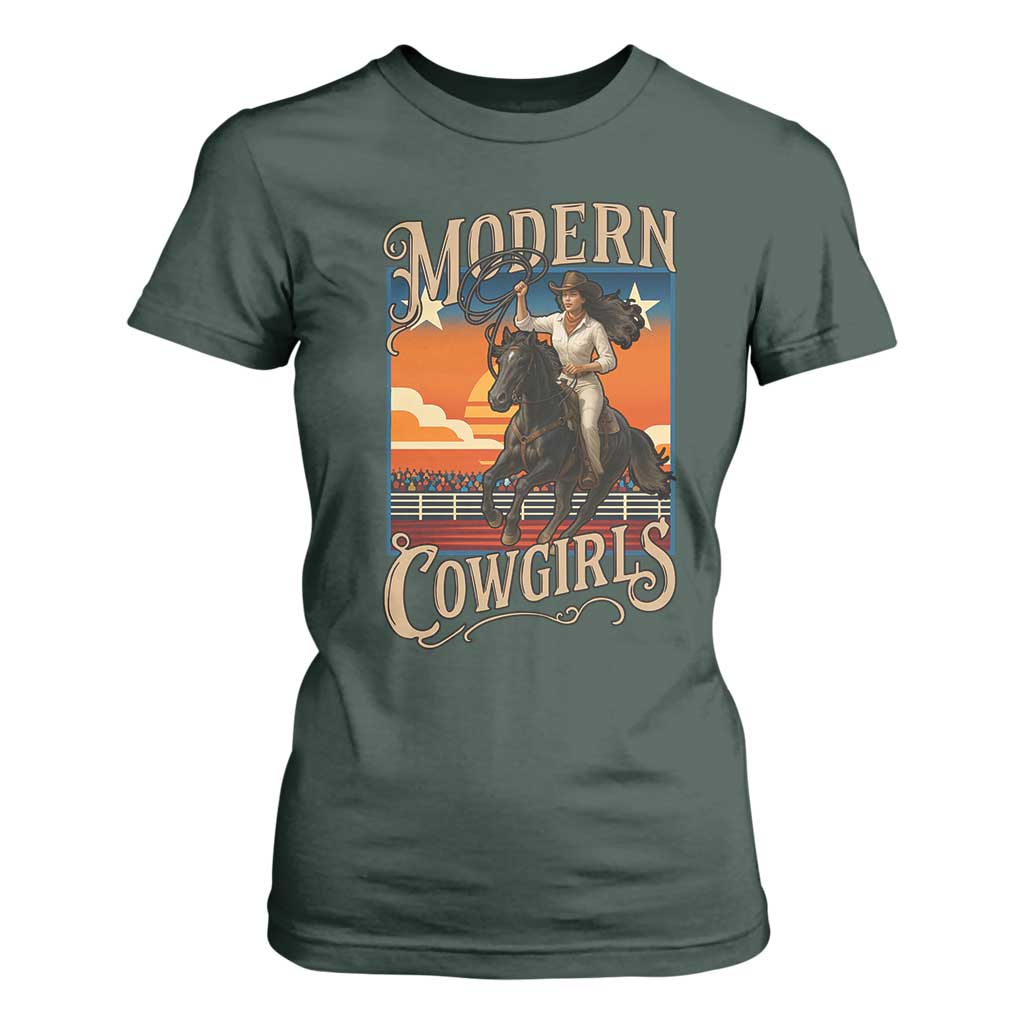 Modern Cowgirls T Shirt For Women American Woman Western Rodeo TS12 Dark Forest Green Print Your Wear