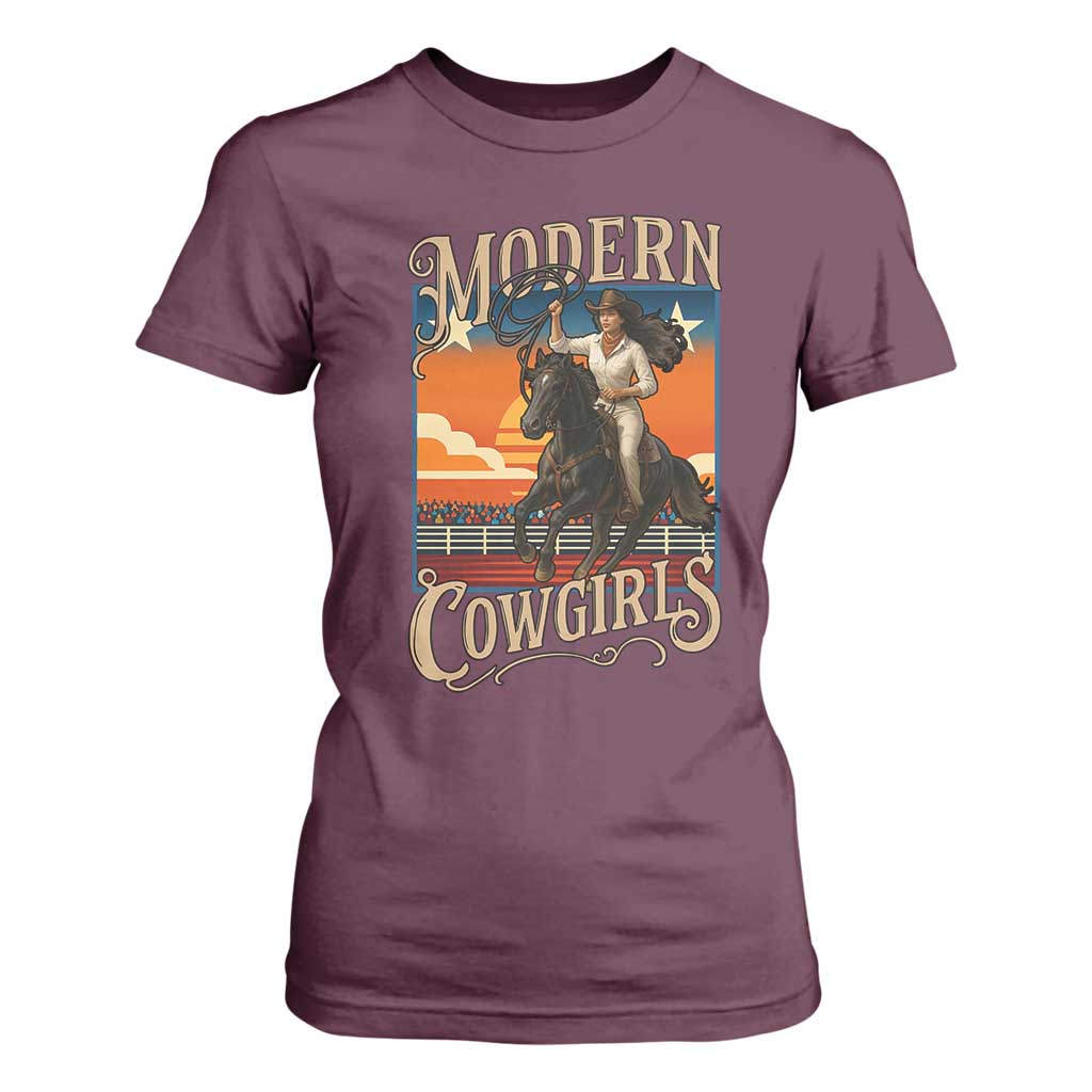 Modern Cowgirls T Shirt For Women American Woman Western Rodeo TS12 Maroon Print Your Wear