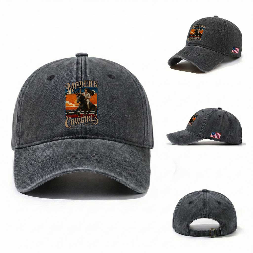 Modern Cowgirls Washed Cotton Baseball Cap American Woman Western Rodeo TS12 Washed Cap Universal Fit Dark Gray Print Your Wear
