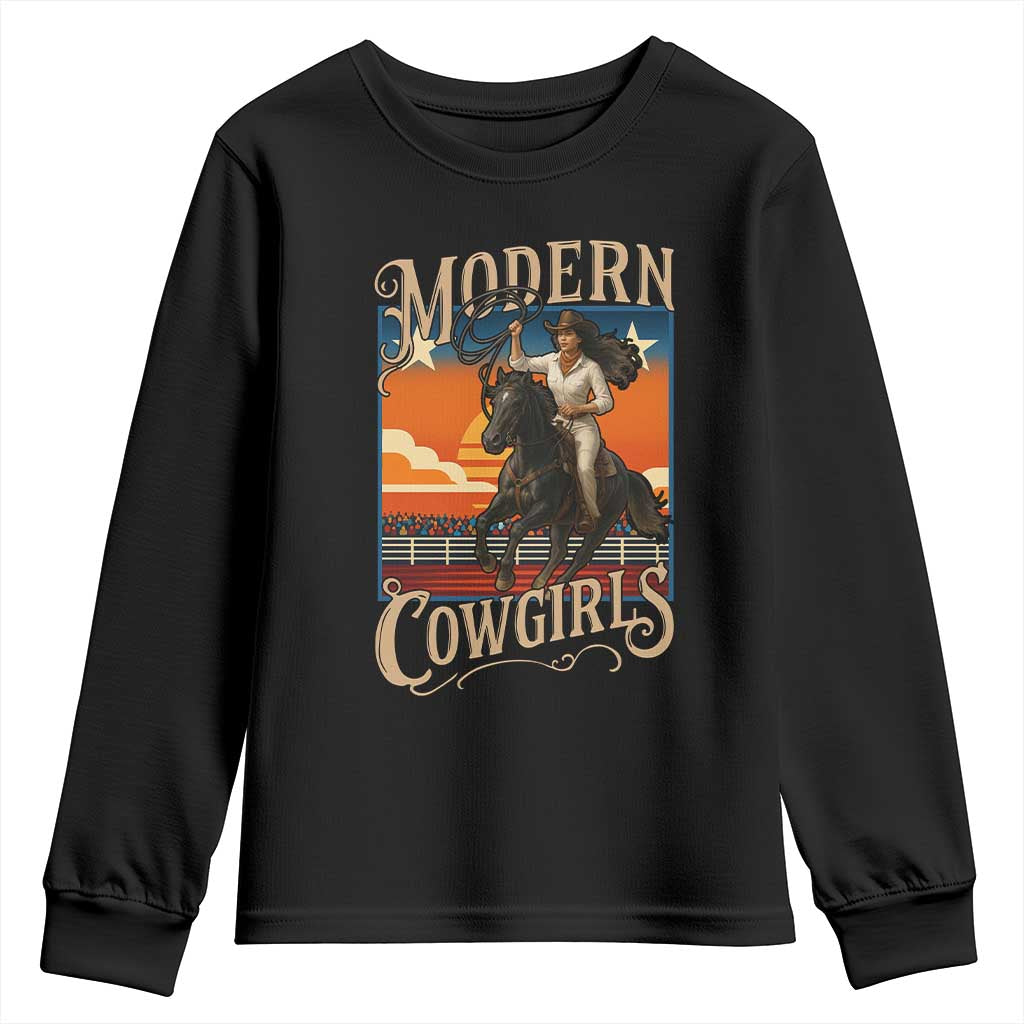 Modern Cowgirls Youth Sweatshirt American Woman Western Rodeo TS12 Black Print Your Wear