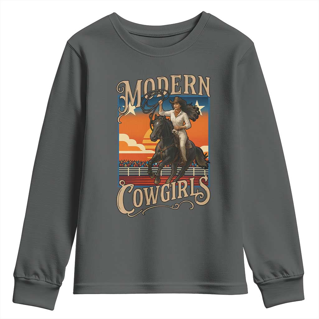 Modern Cowgirls Youth Sweatshirt American Woman Western Rodeo TS12 Dark Heather Print Your Wear