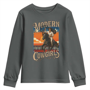 Modern Cowgirls Youth Sweatshirt American Woman Western Rodeo TS12 Dark Heather Print Your Wear