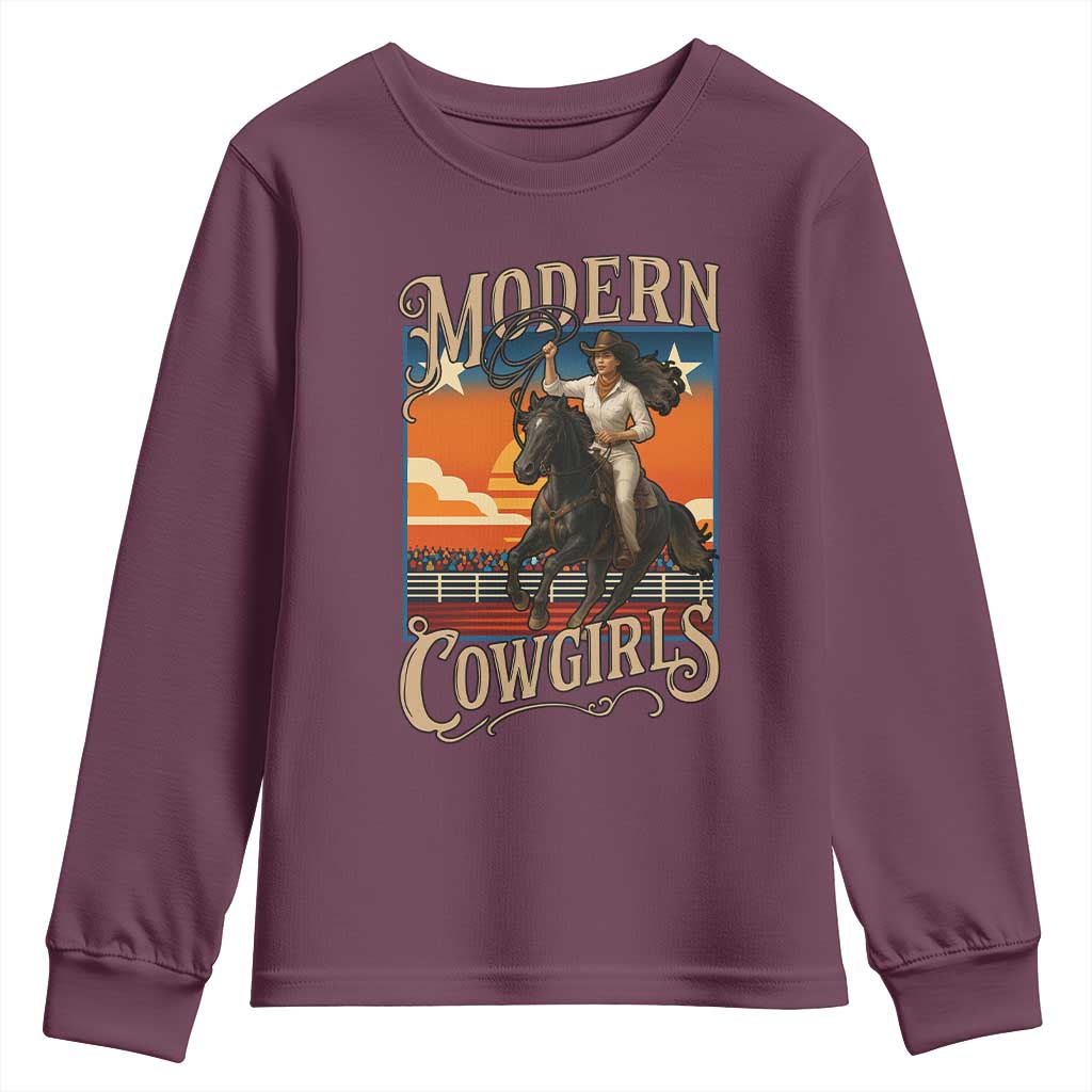Modern Cowgirls Youth Sweatshirt American Woman Western Rodeo TS12 Maroon Print Your Wear