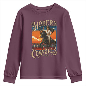 Modern Cowgirls Youth Sweatshirt American Woman Western Rodeo TS12 Maroon Print Your Wear