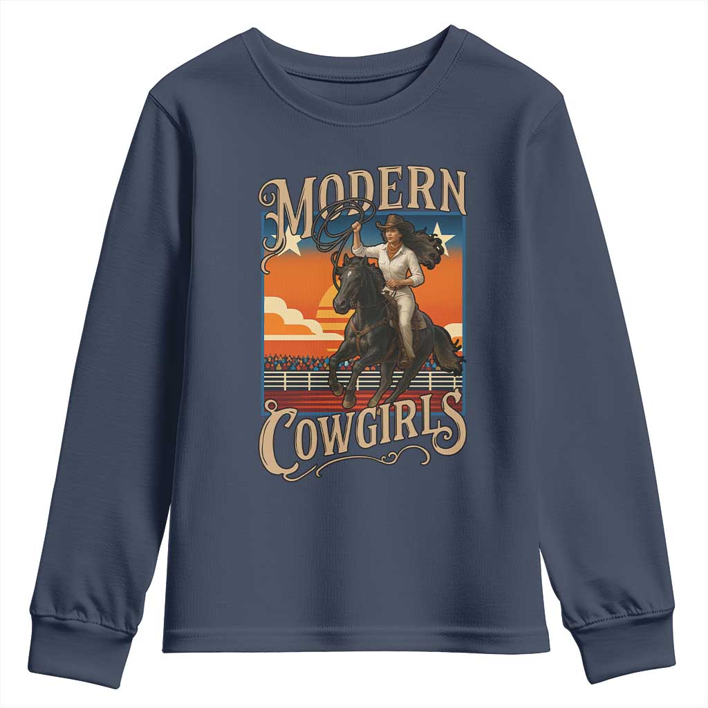 Modern Cowgirls Youth Sweatshirt American Woman Western Rodeo TS12 Navy Print Your Wear
