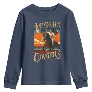 Modern Cowgirls Youth Sweatshirt American Woman Western Rodeo TS12 Navy Print Your Wear