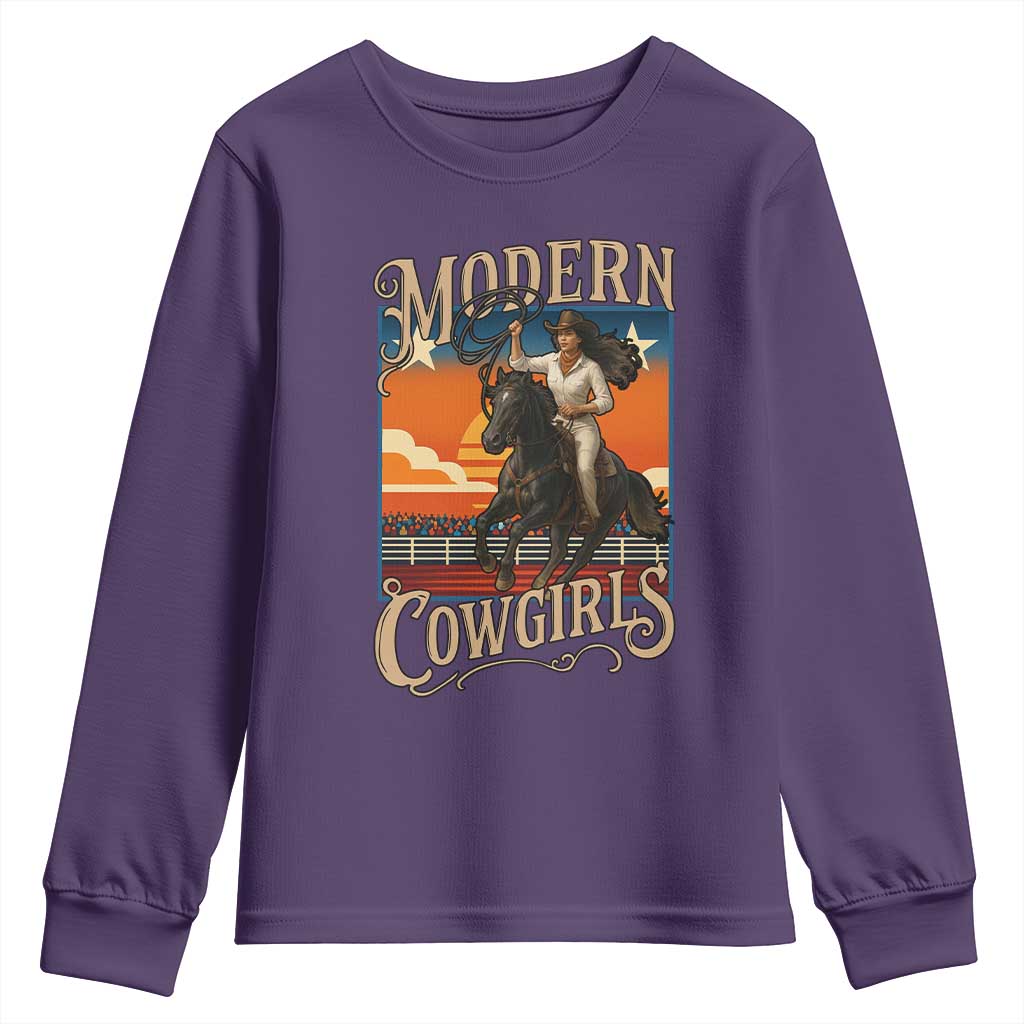 Modern Cowgirls Youth Sweatshirt American Woman Western Rodeo TS12 Purple Print Your Wear