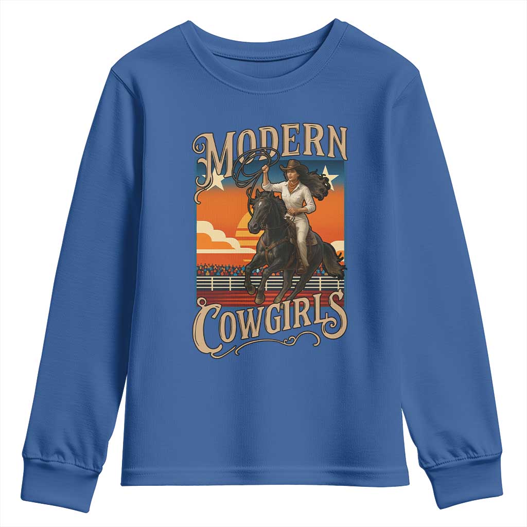 Modern Cowgirls Youth Sweatshirt American Woman Western Rodeo TS12 Royal Blue Print Your Wear
