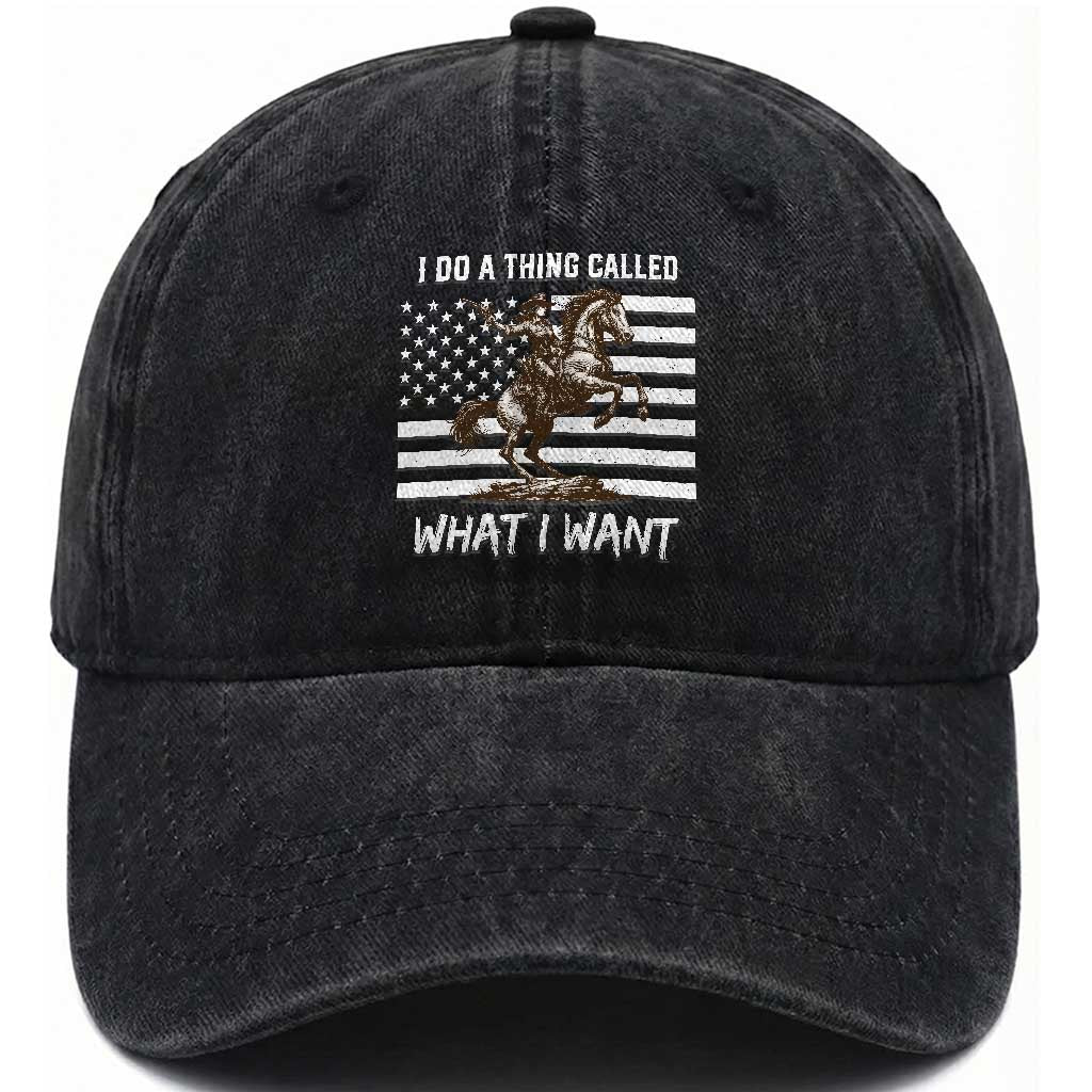 Patriotic Cowgirl Washed Cotton Baseball Cap I Do A Thing Called What I Want American Flag TS12 Print Your Wear
