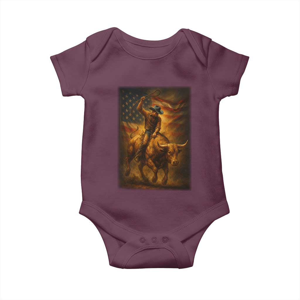 Patriotic Cowboy Baby Onesie American Bucking Bull Rider USA Rodeo Art TS12 Maroon Print Your Wear