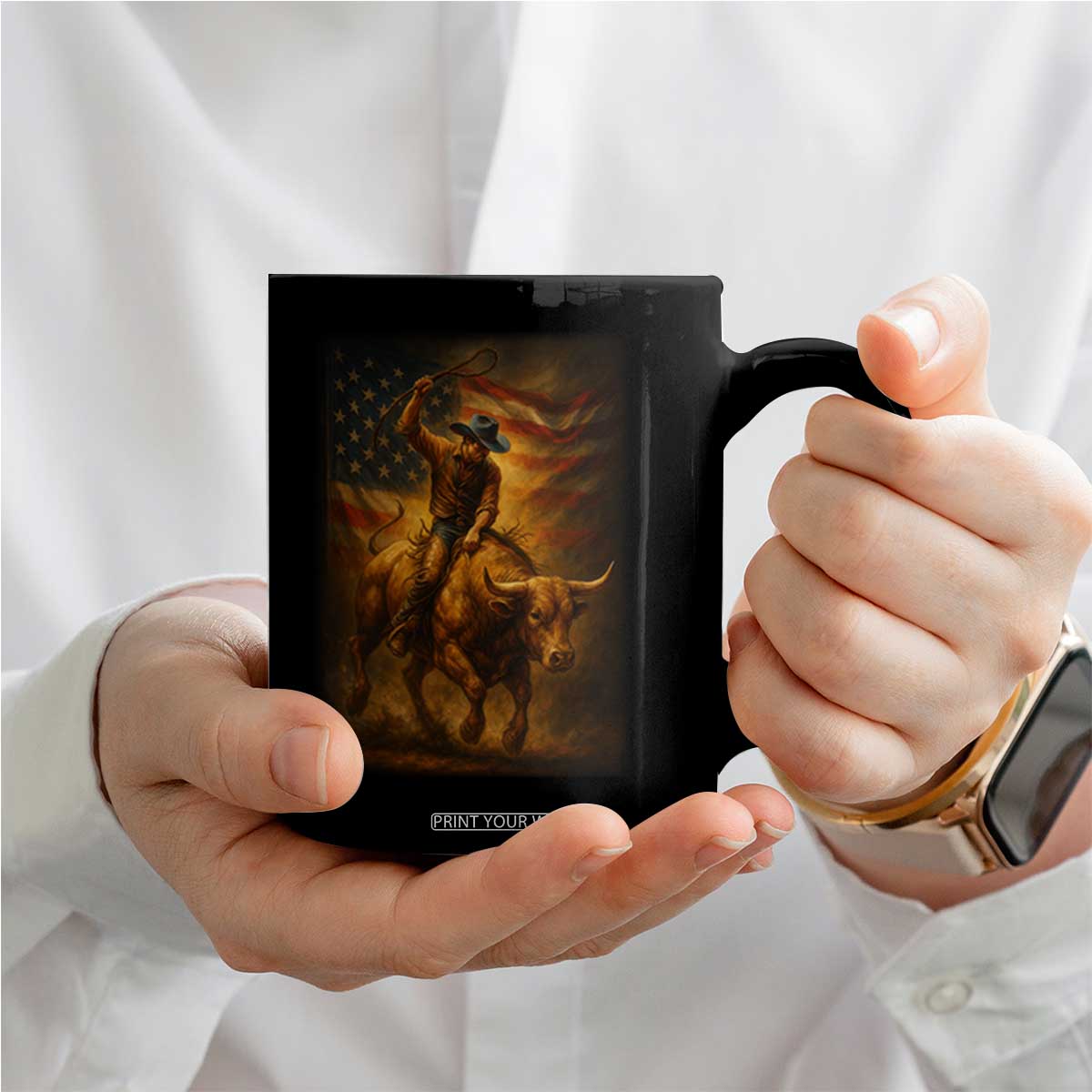 Patriotic Cowboy Coffee Mug American Bucking Bull Rider USA Rodeo Art TS12 Print Your Wear