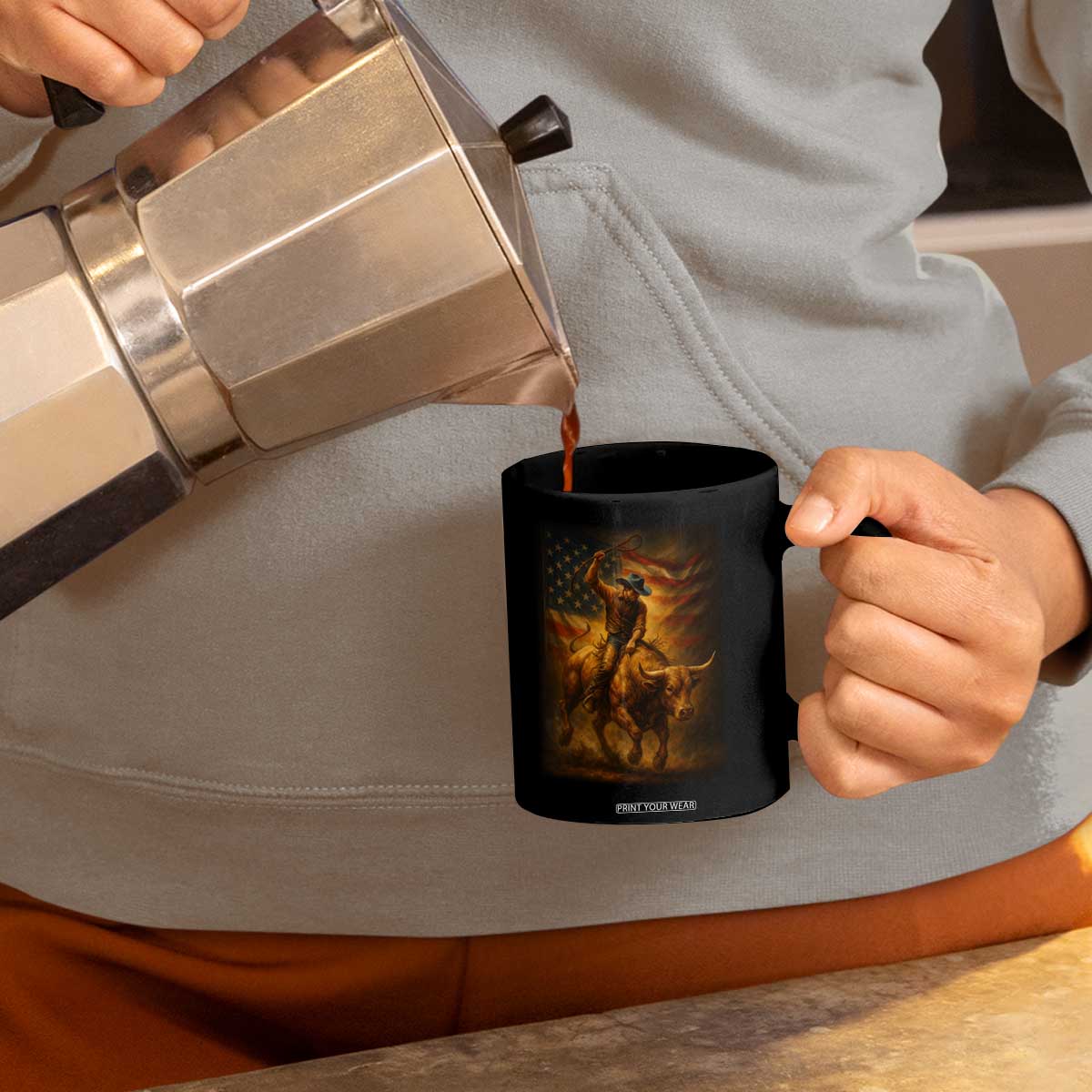Patriotic Cowboy Coffee Mug American Bucking Bull Rider USA Rodeo Art TS12 Print Your Wear