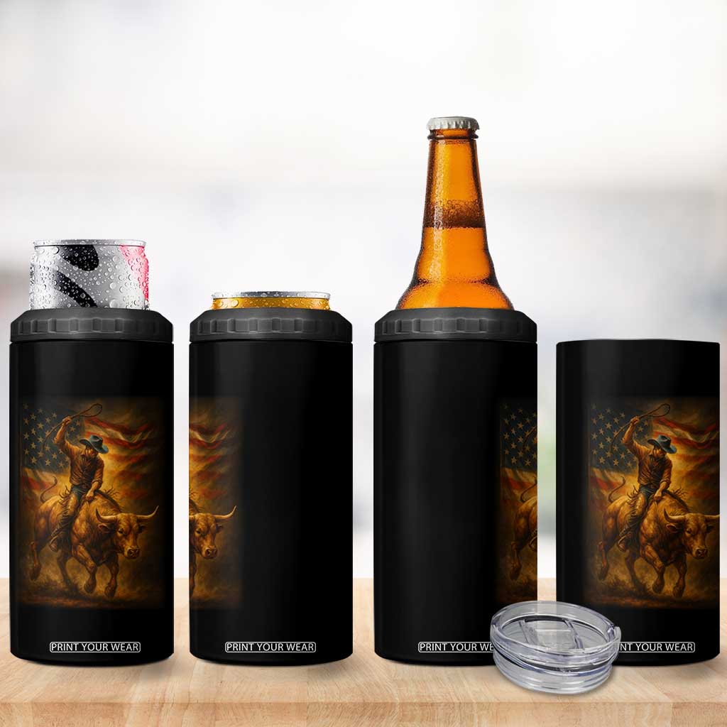 Patriotic Cowboy 4 in 1 Can Cooler Tumbler American Bucking Bull Rider USA Rodeo Art TS12 Print Your Wear