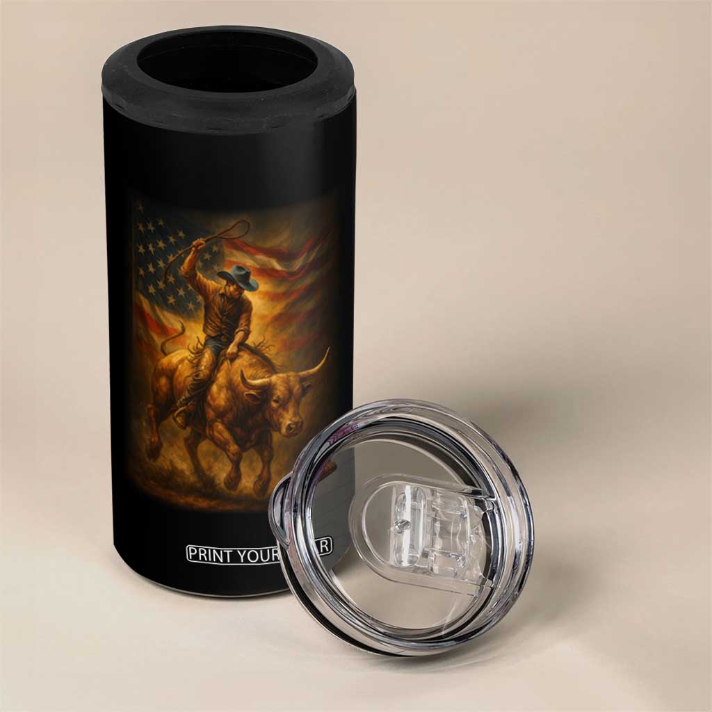 Patriotic Cowboy 4 in 1 Can Cooler Tumbler American Bucking Bull Rider USA Rodeo Art TS12 Print Your Wear