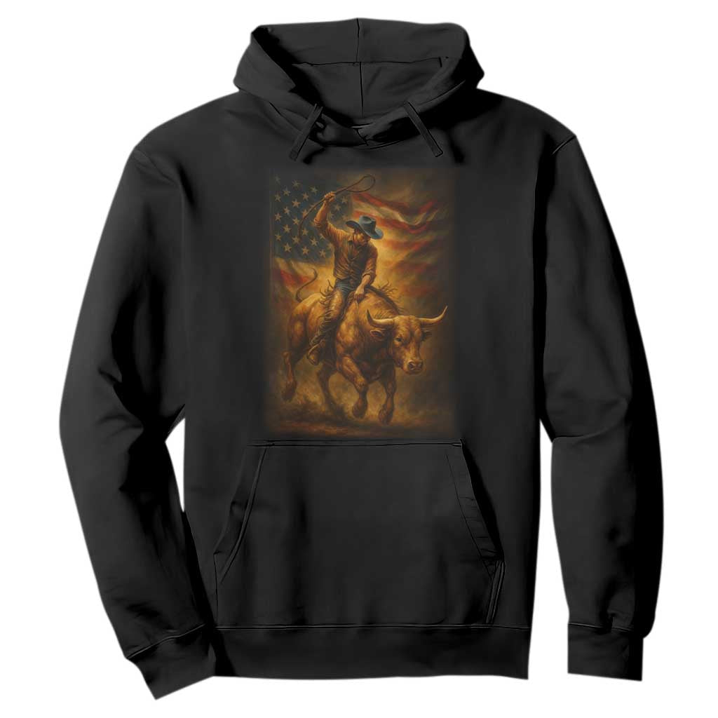 Patriotic Cowboy Hoodie American Bucking Bull Rider USA Rodeo Art TS12 Black Print Your Wear
