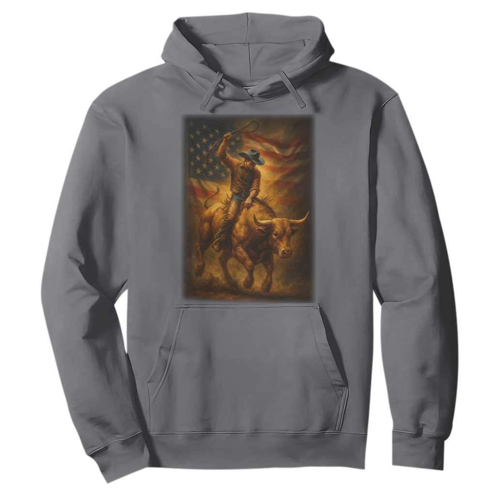 Patriotic Cowboy Hoodie American Bucking Bull Rider USA Rodeo Art TS12 Charcoal Print Your Wear