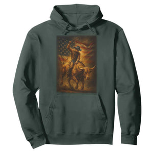 Patriotic Cowboy Hoodie American Bucking Bull Rider USA Rodeo Art TS12 Dark Forest Green Print Your Wear