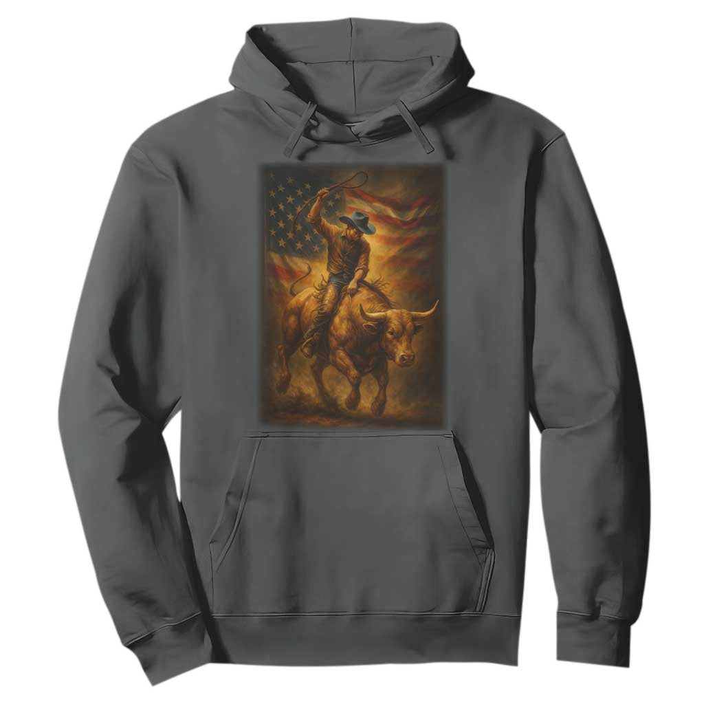 Patriotic Cowboy Hoodie American Bucking Bull Rider USA Rodeo Art TS12 Dark Heather Print Your Wear