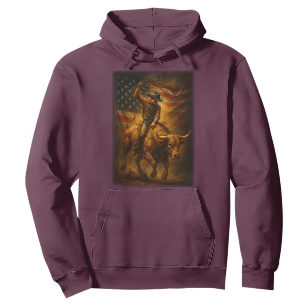 Patriotic Cowboy Hoodie American Bucking Bull Rider USA Rodeo Art TS12 Maroon Print Your Wear