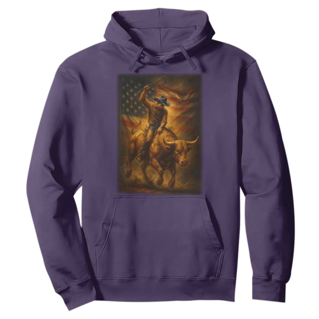 Patriotic Cowboy Hoodie American Bucking Bull Rider USA Rodeo Art TS12 Purple Print Your Wear