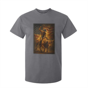 Patriotic Cowboy T Shirt For Kid American Bucking Bull Rider USA Rodeo Art TS12 Charcoal Print Your Wear