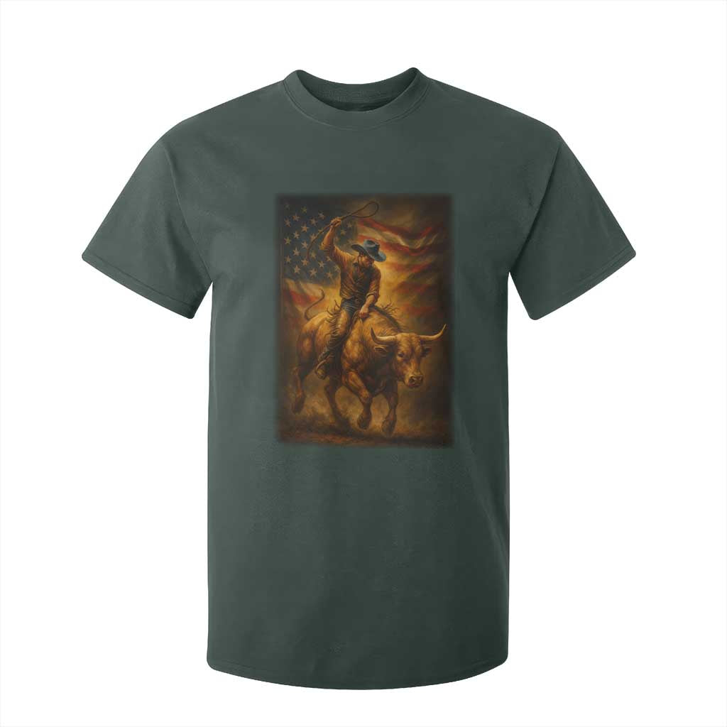 Patriotic Cowboy T Shirt For Kid American Bucking Bull Rider USA Rodeo Art TS12 Dark Forest Green Print Your Wear