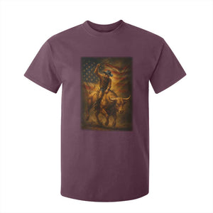 Patriotic Cowboy T Shirt For Kid American Bucking Bull Rider USA Rodeo Art TS12 Maroon Print Your Wear
