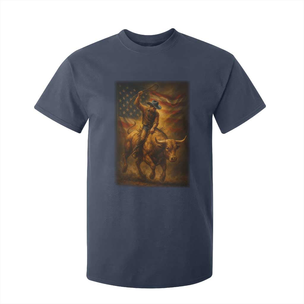 Patriotic Cowboy T Shirt For Kid American Bucking Bull Rider USA Rodeo Art TS12 Navy Print Your Wear