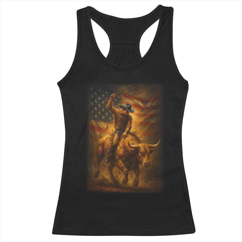 Patriotic Cowboy Racerback Tank Top American Bucking Bull Rider USA Rodeo Art TS12 Black Print Your Wear