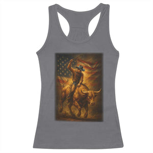 Patriotic Cowboy Racerback Tank Top American Bucking Bull Rider USA Rodeo Art TS12 Charcoal Print Your Wear