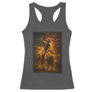 Patriotic Cowboy Racerback Tank Top American Bucking Bull Rider USA Rodeo Art TS12 Dark Heather Print Your Wear
