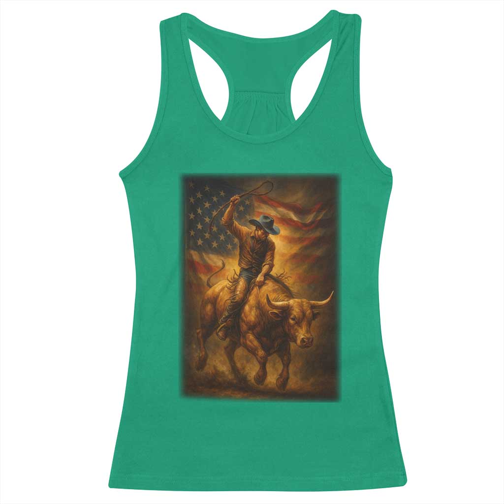Patriotic Cowboy Racerback Tank Top American Bucking Bull Rider USA Rodeo Art TS12 Irish Green Print Your Wear