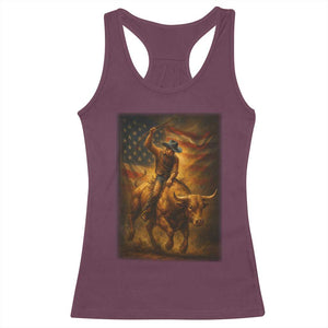 Patriotic Cowboy Racerback Tank Top American Bucking Bull Rider USA Rodeo Art TS12 Maroon Print Your Wear