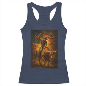 Patriotic Cowboy Racerback Tank Top American Bucking Bull Rider USA Rodeo Art TS12 Navy Print Your Wear