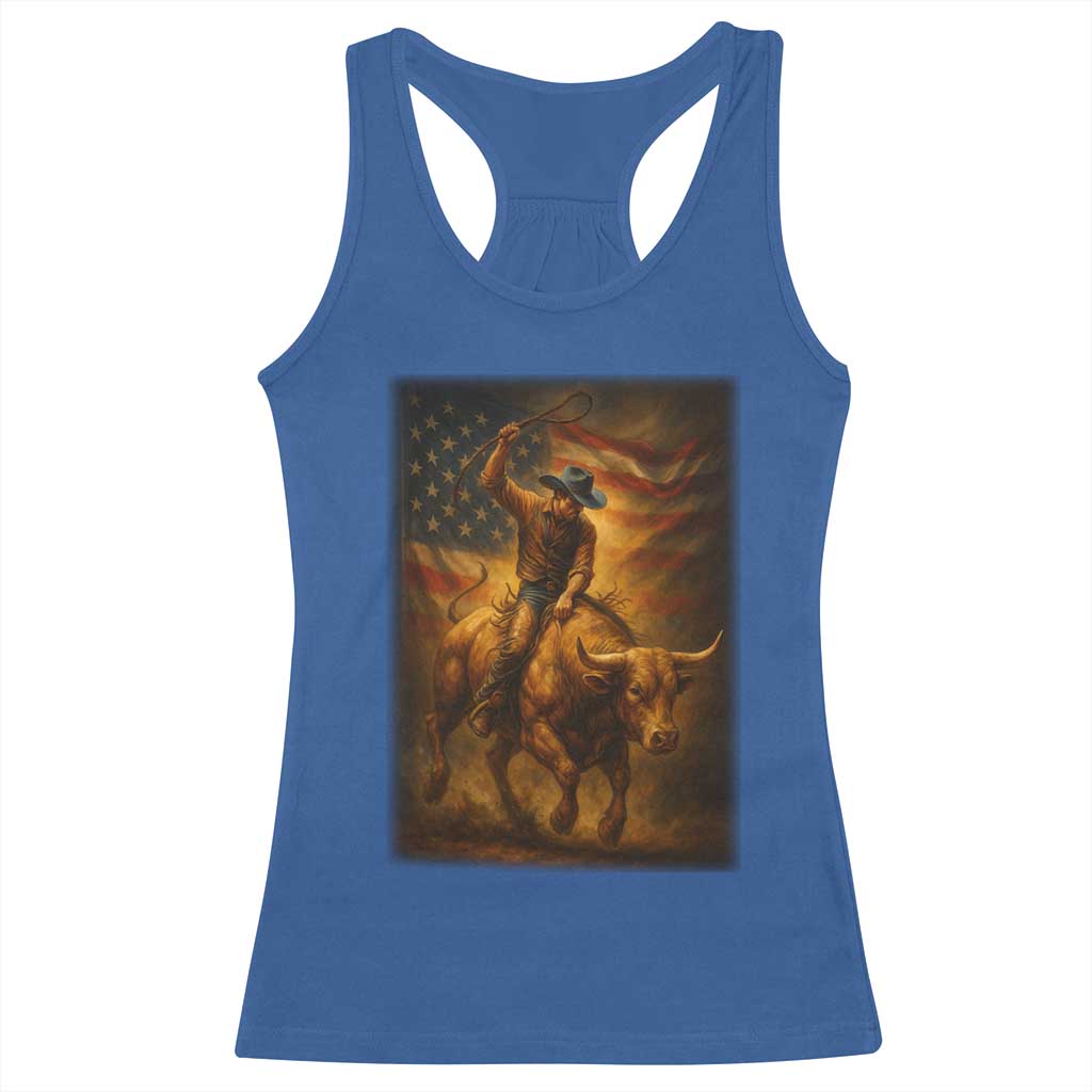 Patriotic Cowboy Racerback Tank Top American Bucking Bull Rider USA Rodeo Art TS12 Royal Blue Print Your Wear