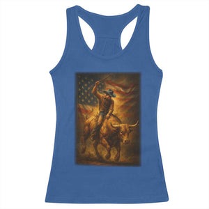 Patriotic Cowboy Racerback Tank Top American Bucking Bull Rider USA Rodeo Art TS12 Royal Blue Print Your Wear