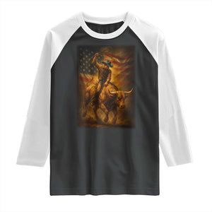 Patriotic Cowboy Raglan Shirt American Bucking Bull Rider USA Rodeo Art TS12 Black White Print Your Wear