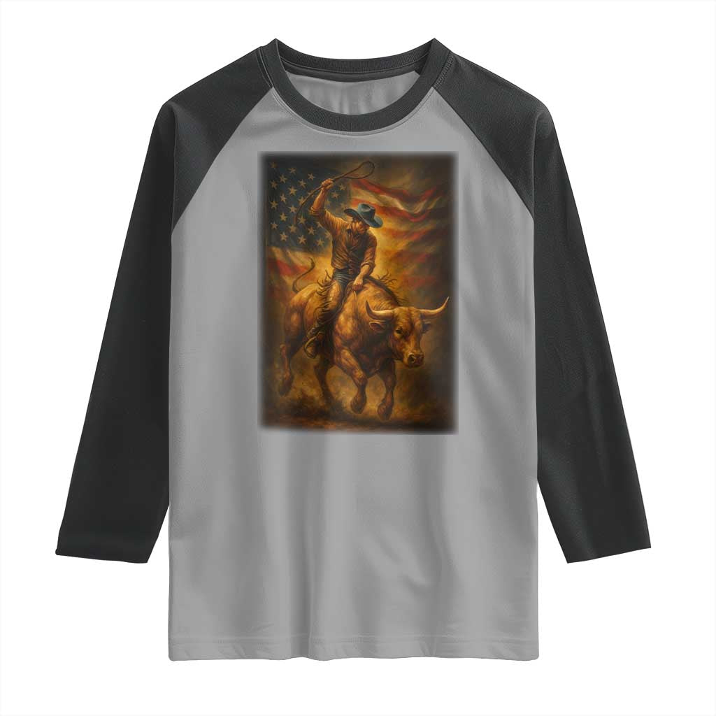 Patriotic Cowboy Raglan Shirt American Bucking Bull Rider USA Rodeo Art TS12 Sport Gray Black Print Your Wear