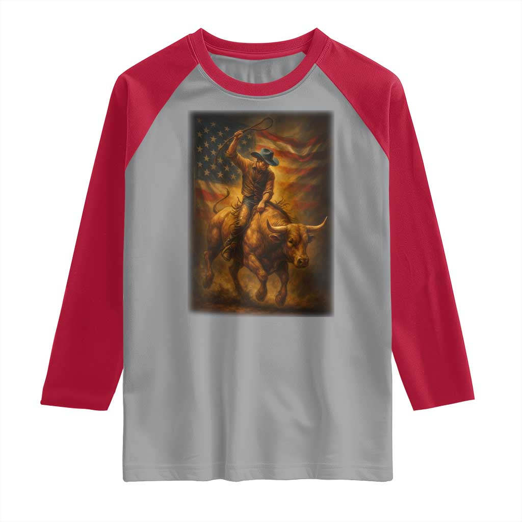Patriotic Cowboy Raglan Shirt American Bucking Bull Rider USA Rodeo Art TS12 Sport Gray Red Print Your Wear
