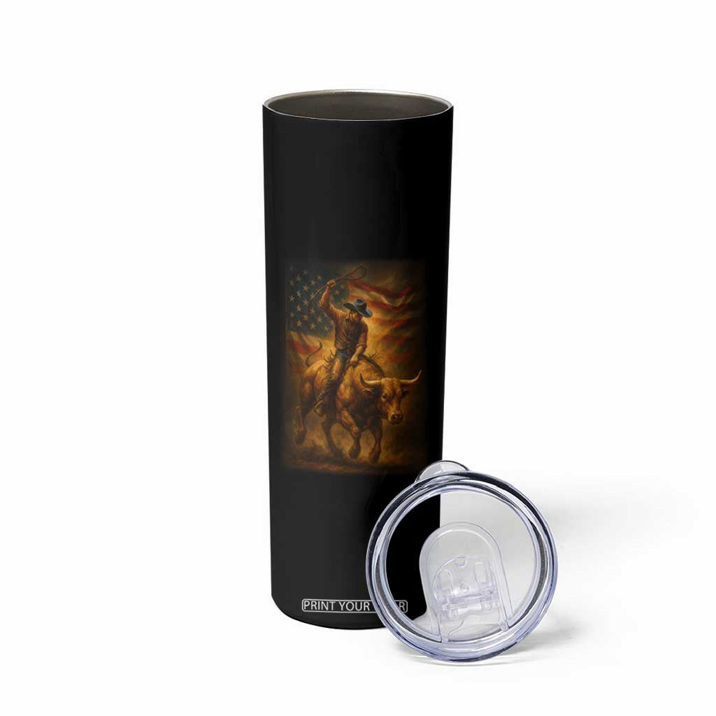 Patriotic Cowboy Skinny Tumbler American Bucking Bull Rider USA Rodeo Art TS12 Print Your Wear